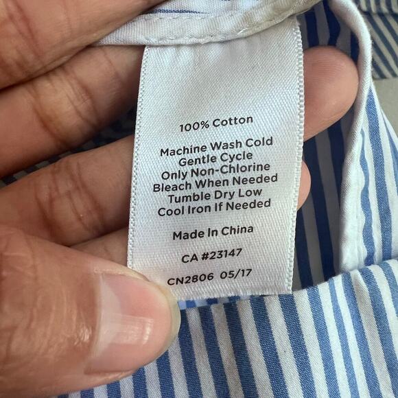 TALBOTS Cotton Blue and White Striped Flutter Sleeve Tie Waist Dress 4P Nautical - Picture 7 of 7